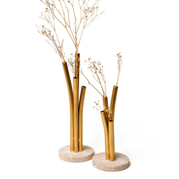 Bloom Iron and Marble Planter, Gold