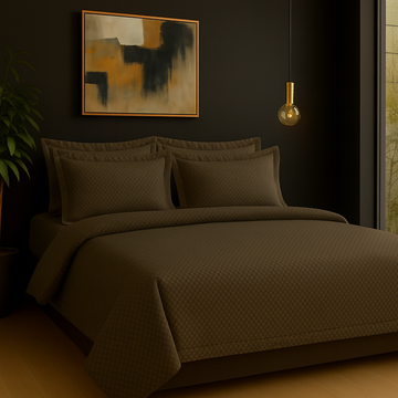Grid Jacquard Flat Sheet Set, Greige