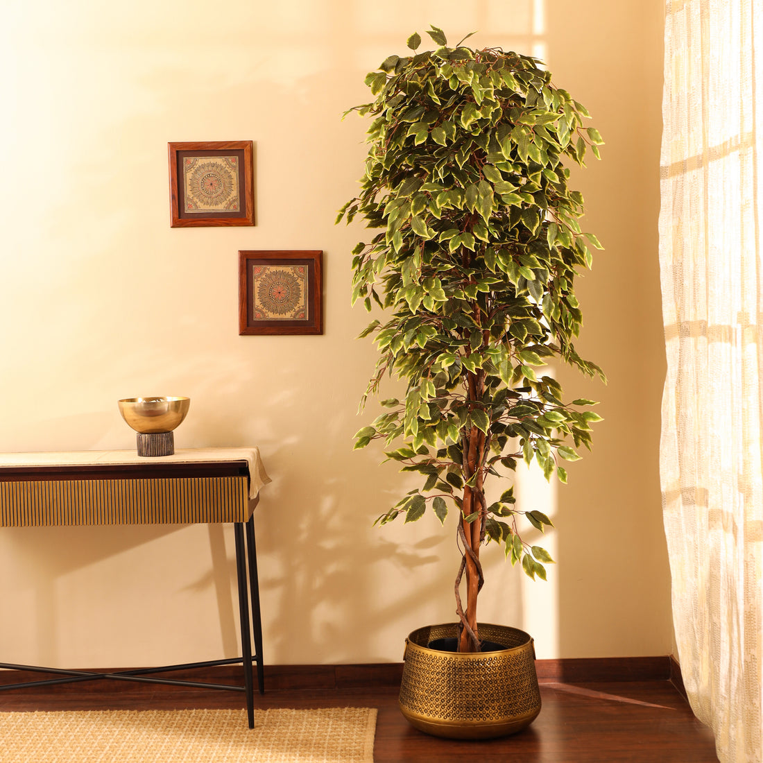 Faux Variegated Ficus Plant, 7 Feet