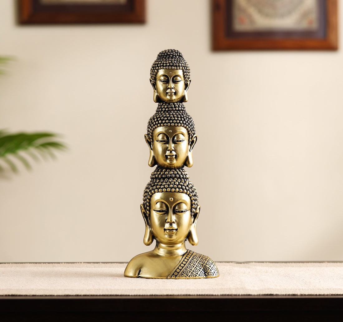 Antique Buddha Head on Head Statue