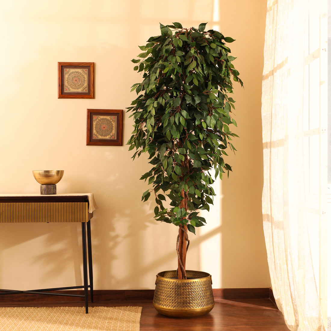 Faux Green Ficus Plant, 7 Feet