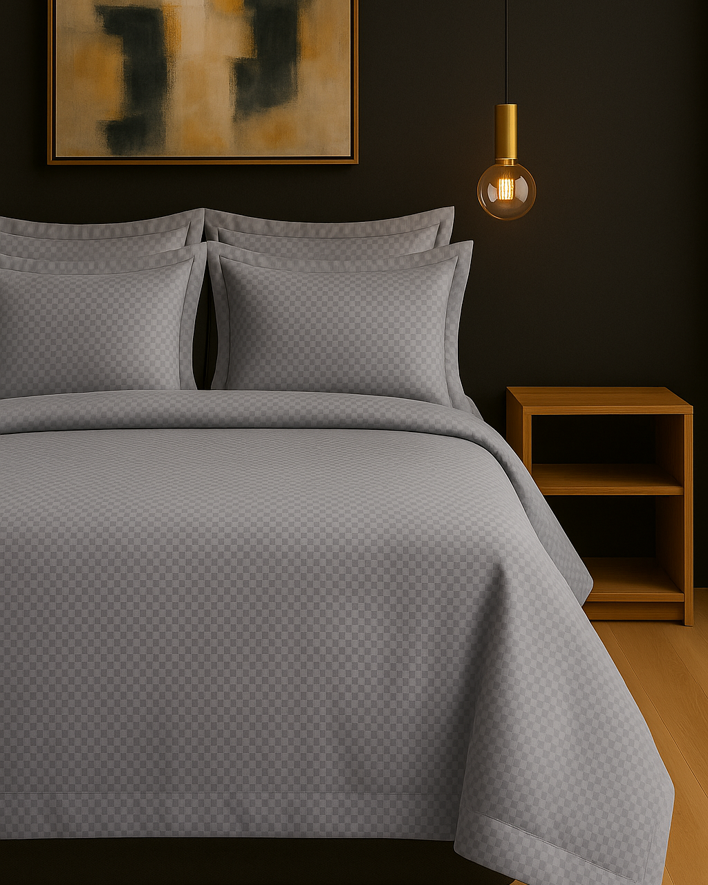 Grid Jacquard Flat Sheet Set, Cool Gray