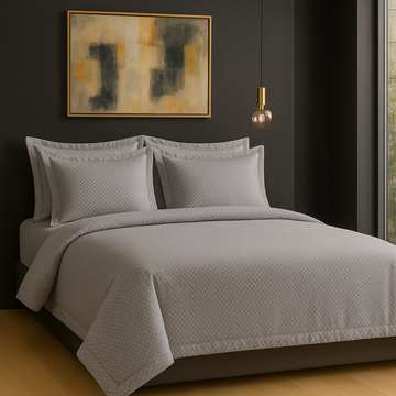 Grid Jacquard Flat Sheet Set, Cool Gray