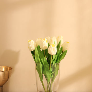 White Tulip Faux Flower Sticks, Set of 5, (35cm)