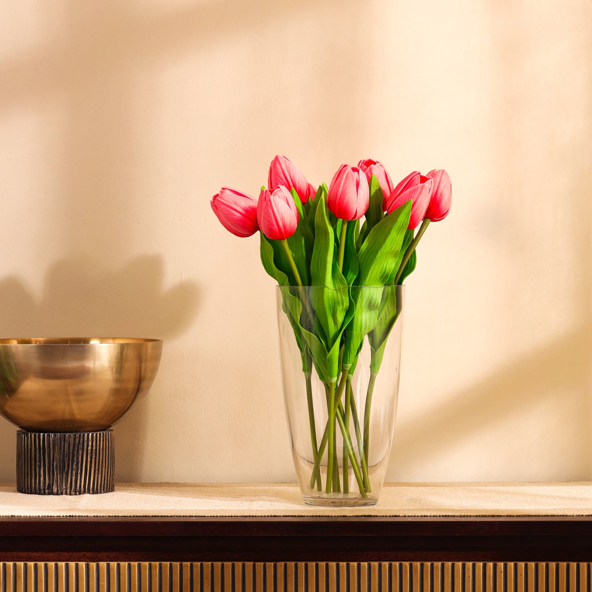 Pink Tulip Faux Flower Sticks, Set of 5, (35cm)