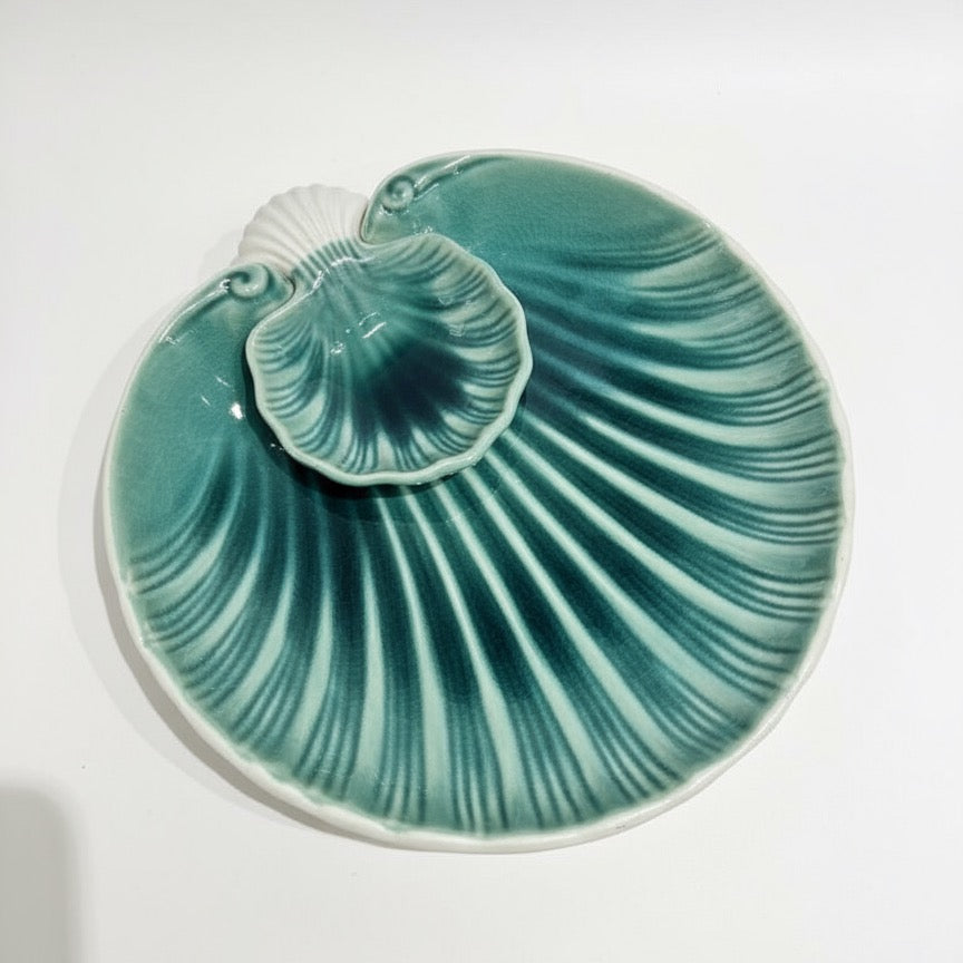 Seashell Ceramic Platter, Ocean Blue