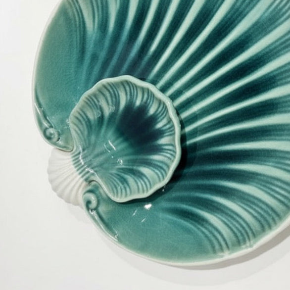 Seashell Ceramic Platter, Ocean Blue
