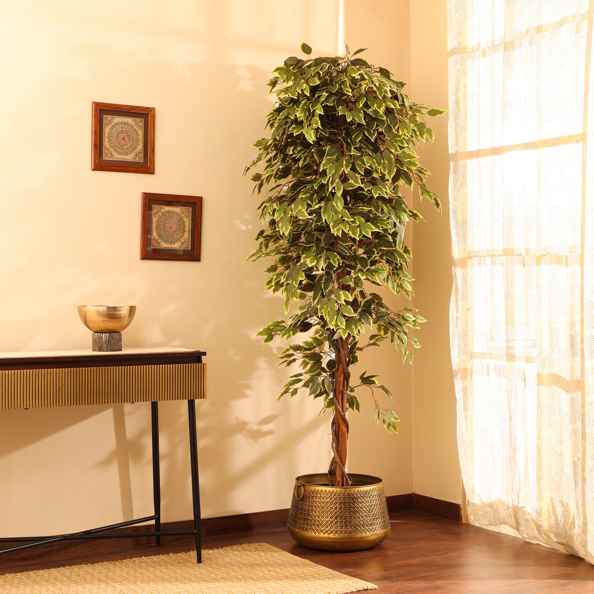 Faux Variegated Ficus Plant, 7 Feet