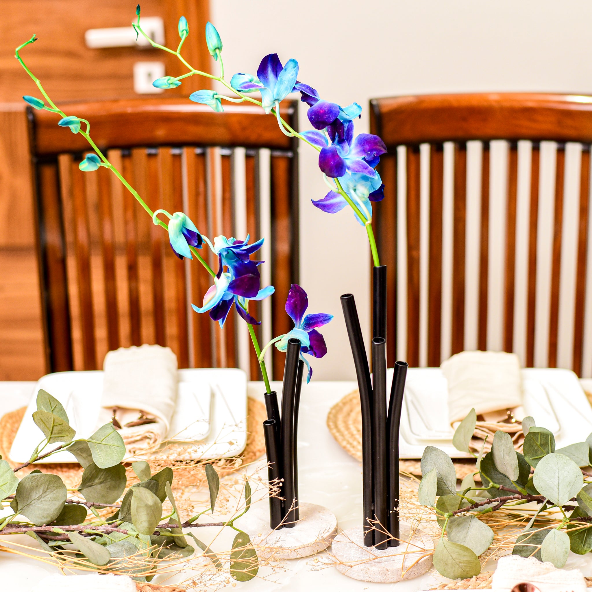 Bloom Iron and Marble Planter, Black