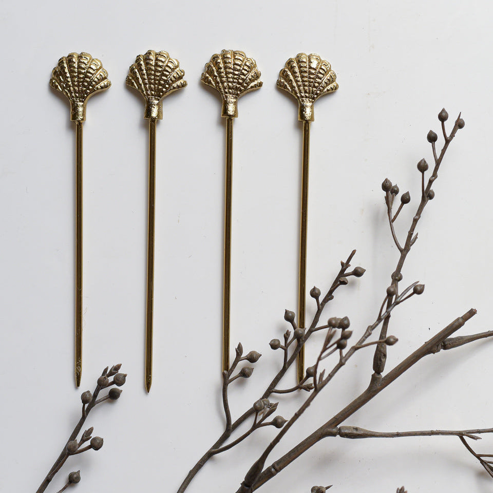 Seashell Gold Appetizer Picks, Set of 4