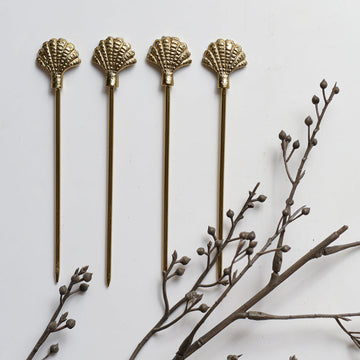 Seashell Gold Appetizer Picks, Set of 4