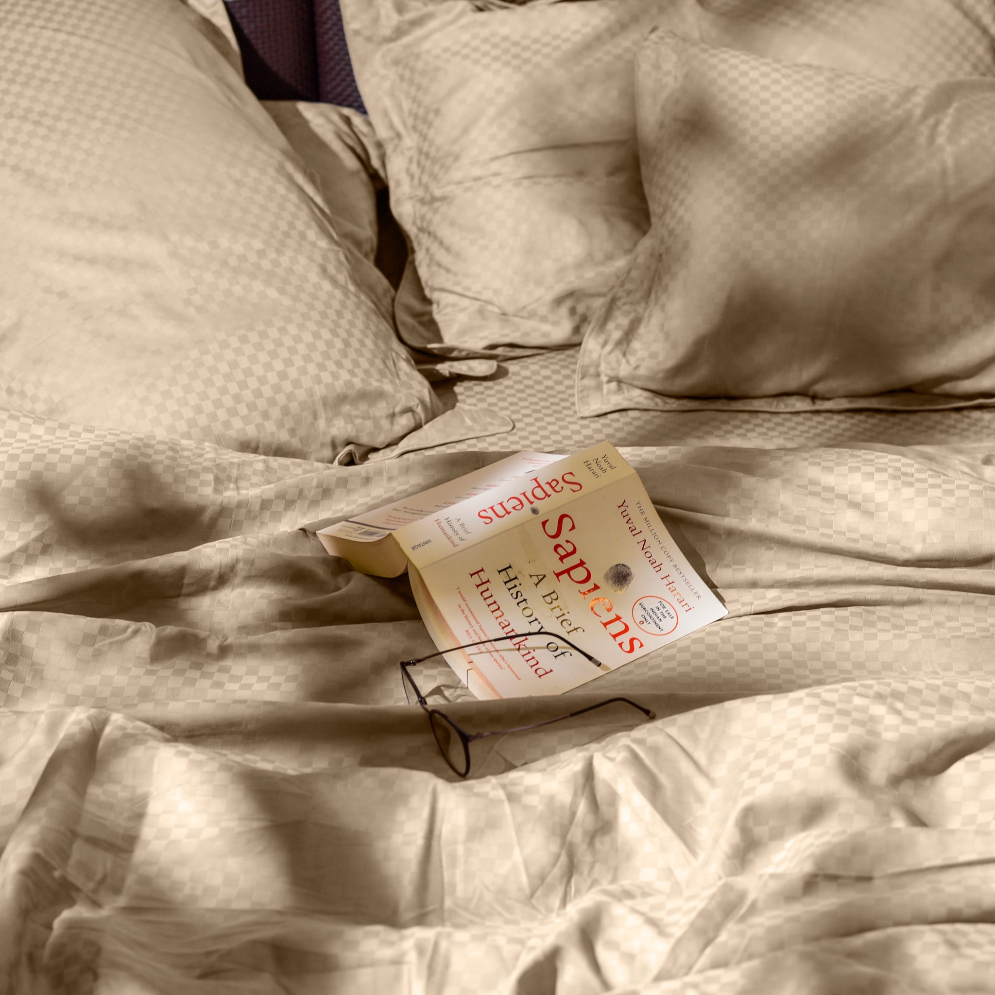 Grid Jacquard Flat Sheet Set, Champagne