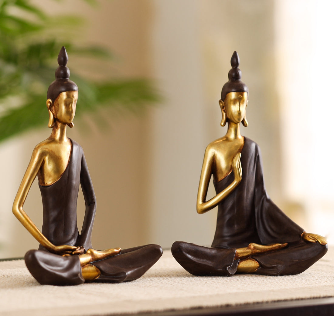 Serene Meditating Buddha Figurine, Set of 2